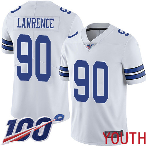 Youth Dallas Cowboys Limited White DeMarcus Lawrence Road #90 100th Season Vapor Untouchable NFL Jersey->youth nfl jersey->Youth Jersey